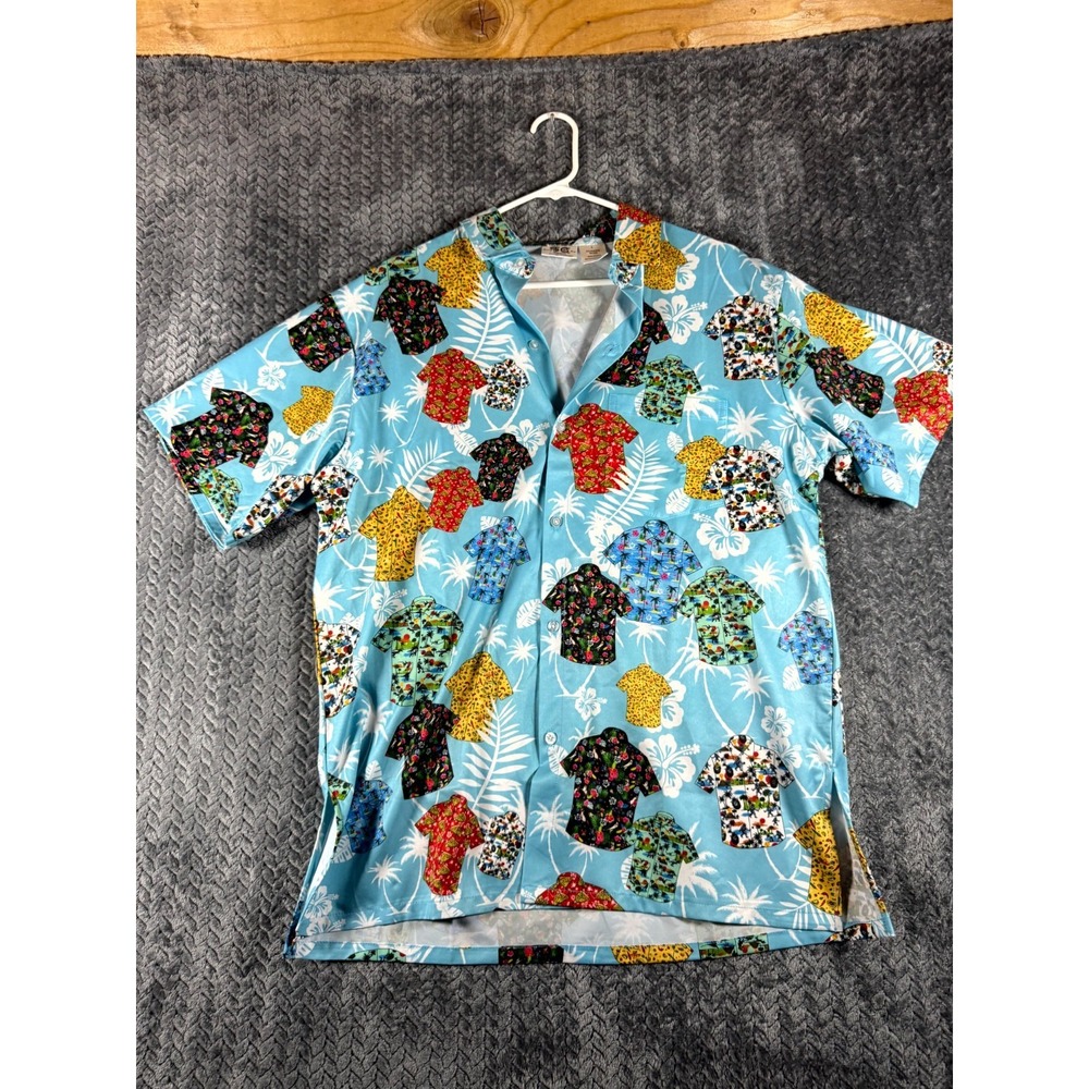 Funny Guy Mugs Creation Hawaiian Shirt Mens L Novelty Print Button Up Tropical